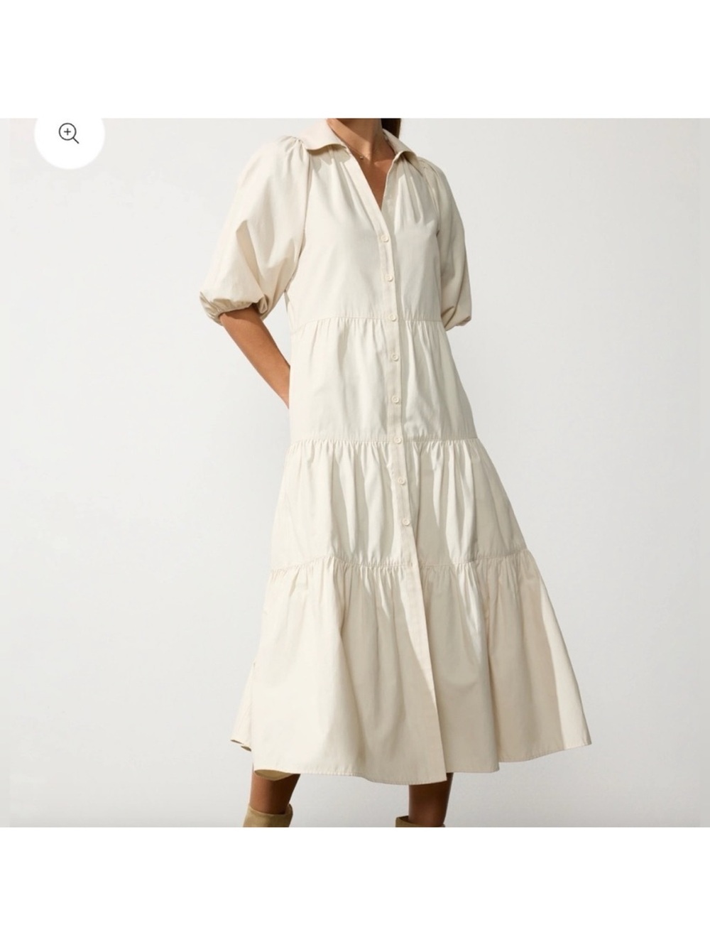 Brochu Walker Cream Tiered Button-Front Puff Sleeve Antigua Dress XS